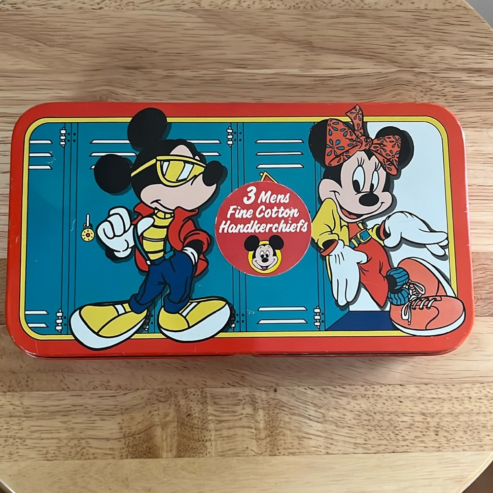 Vintage Disney Tin Box Hankerchief Mickey Minnie 80s 90s Retro Pencil Case